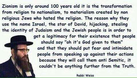 Rabbi Weiss is sharply critical in his remarks of the ideology of Zionism, who wrongly claim to represent Jews.