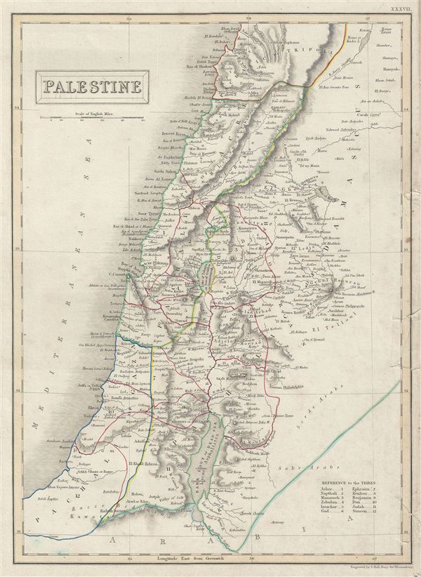 Adam and Charles Black's 1840 map of Palestine or Israel or the Holy Land