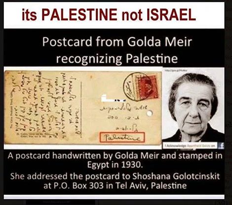 Golda Meir postcard mailed to Palestine