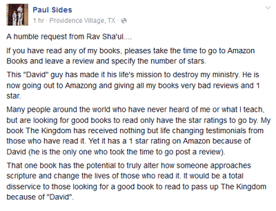 Paul Sides lies to counter False Prophet accusations