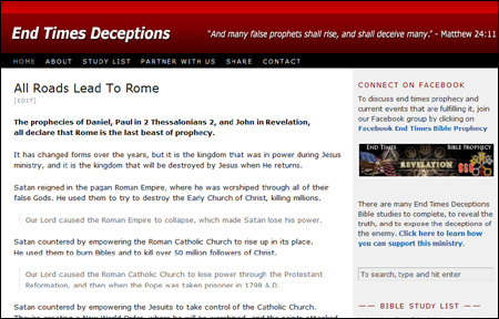 End Times Deceptions website features Bible studies that reveal the truth about who is the antichrist beast of Revelation, the Little Horn of Daniel, and the Son of Perdition of 2 Thessalonians 2.